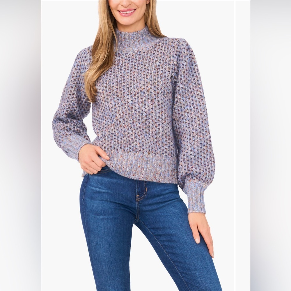 CeCe NWOT❤️ Women's Sweater Textured Cream and Purple - Picture 2 of 13